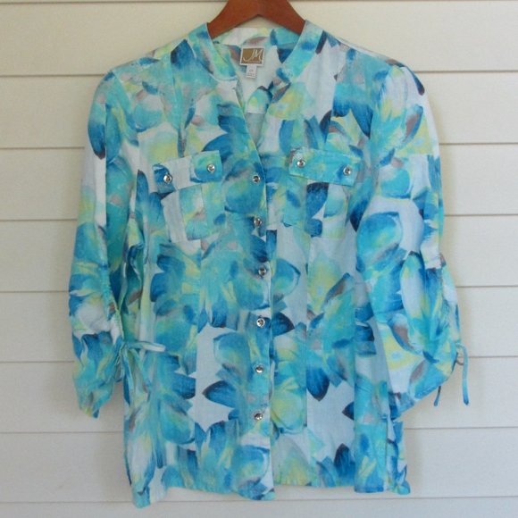 JM Collection Tops Jm Collection Coastal 0 Linen Button Down Beach
